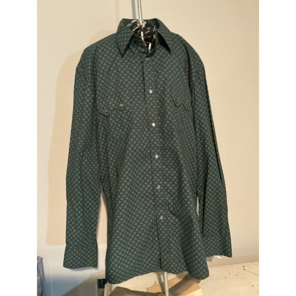 Rock & Roll Denim Mens XL Modern Fit Western Snap Shirt Geometric Teal B2S2021